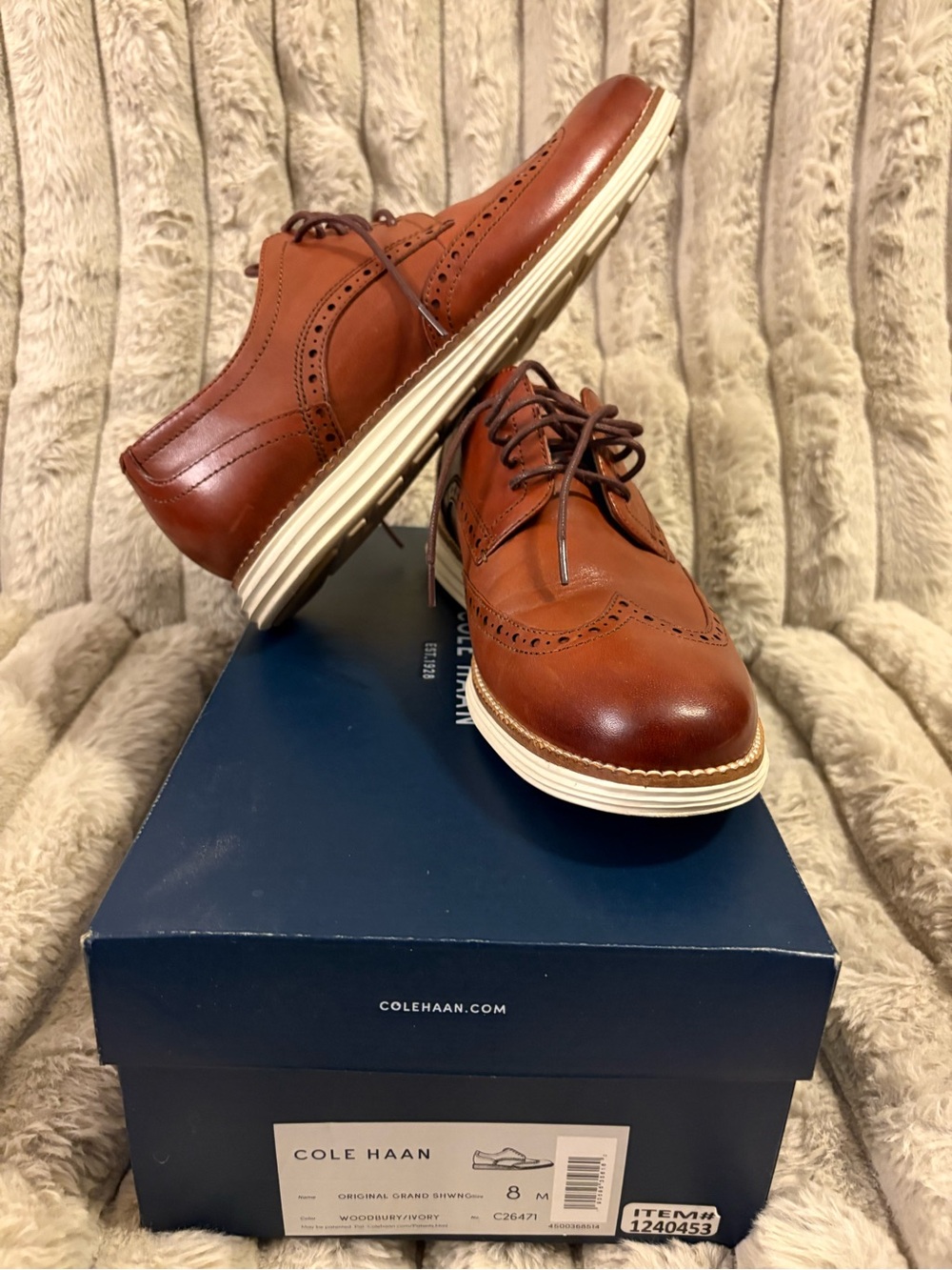 Cole Haan Men’s Tan/Brown Wingtip Derby Oxfords